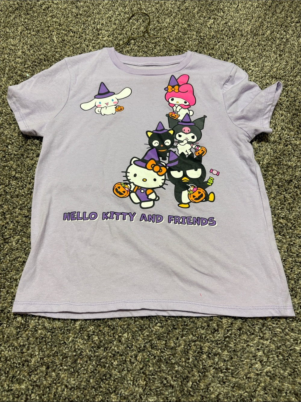 Hello Kitty Lavender Short Sleeve Tee with Halloween Friends Graphic